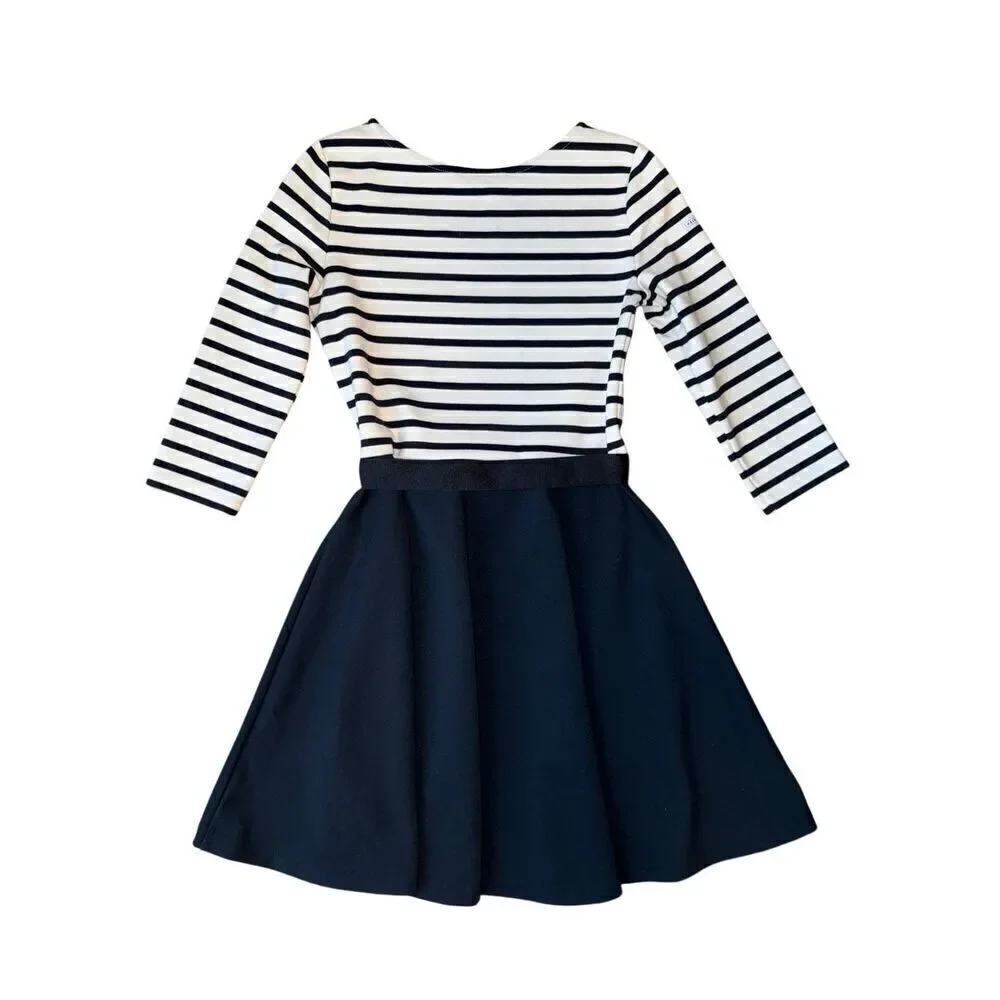Polo Ralph Lauren Girls Striped Two-Tone Ponte Dress In Refined Navy/White